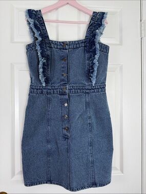 NWT Revel Denim Ruffle Strap Mini Dress Size Large